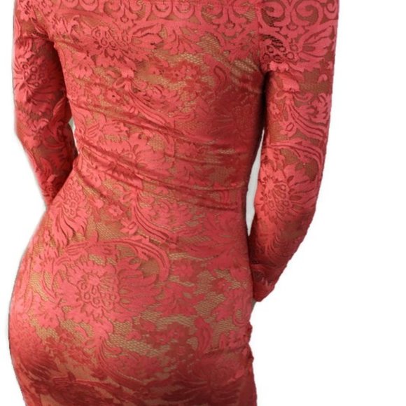 Coral Lace Overlay Dress 3/4 Sleeve Size Small - Picture 8 of 9